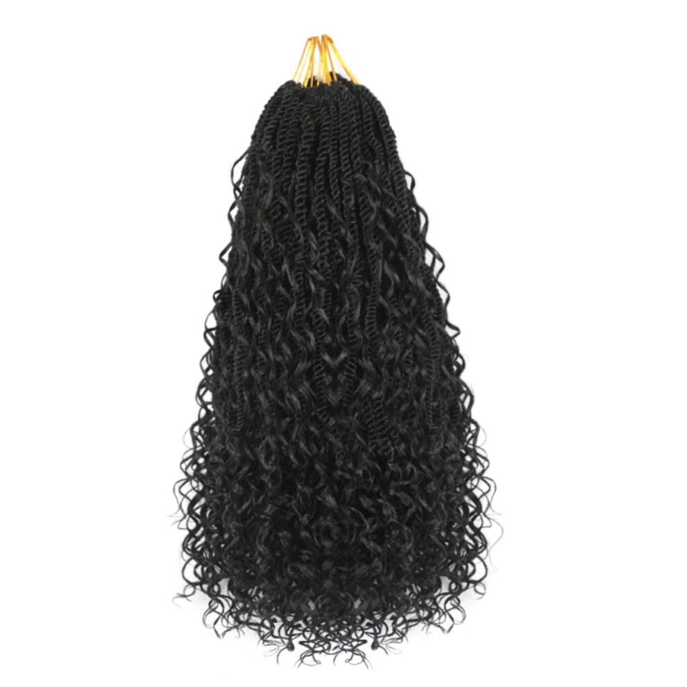Unisex Senegalese Twist Crochet Hair For Women 14 Inch 1B Curly Protein Fiber Goddess Boho Braids