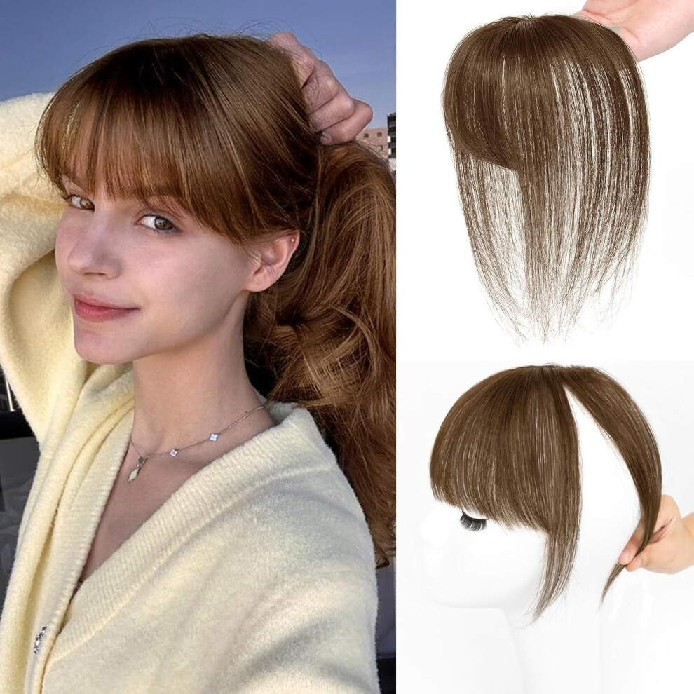 Unisex Brown Clip In Bangs For Women Fake Bangs Hairpiece Light Wispy Air Fringe With Secure Double Clips