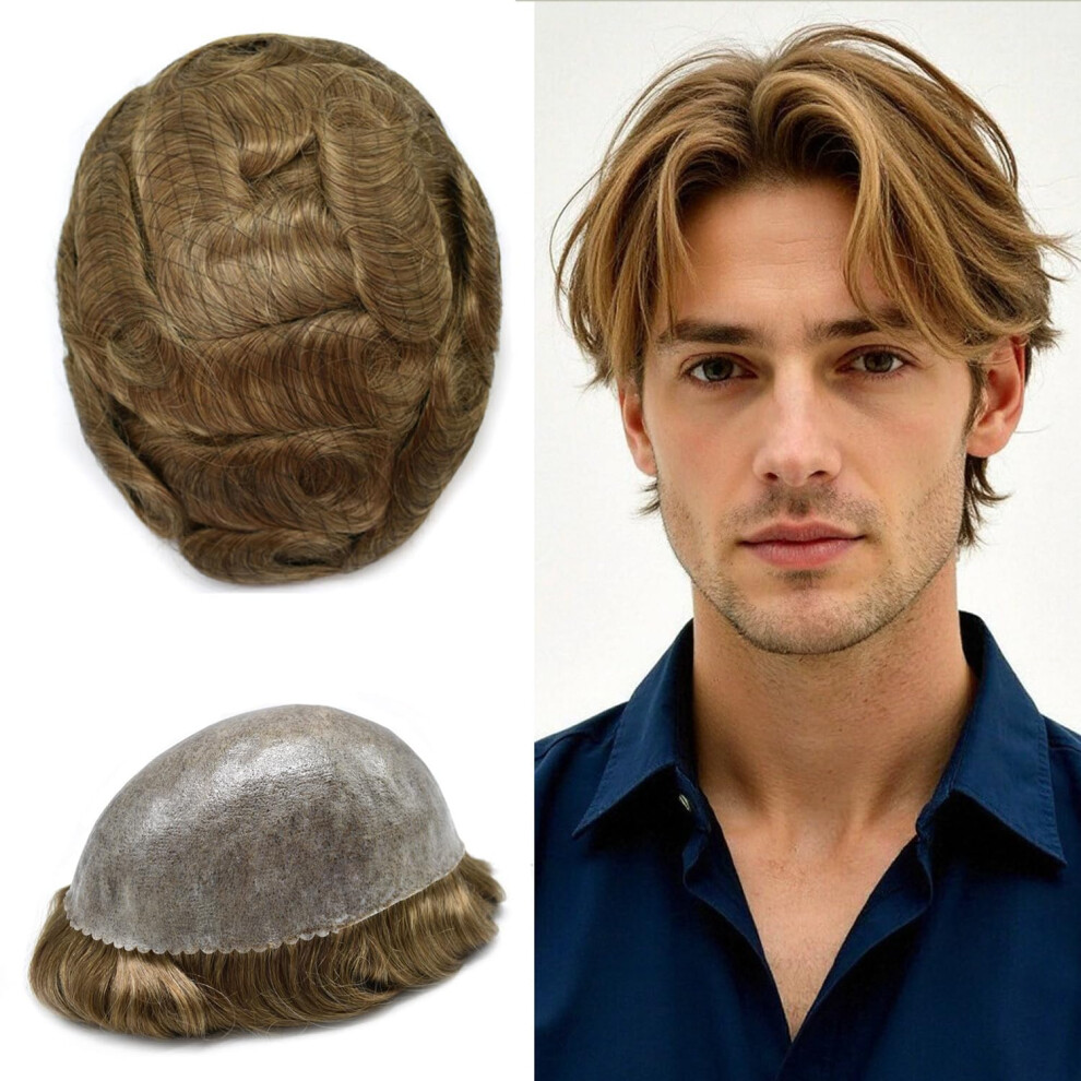Unisex Grey Men's Hairpiece 100% European Human Hair Full Pu Injection System Invisible Hairline 8X10 Dark Ash Blonde With
