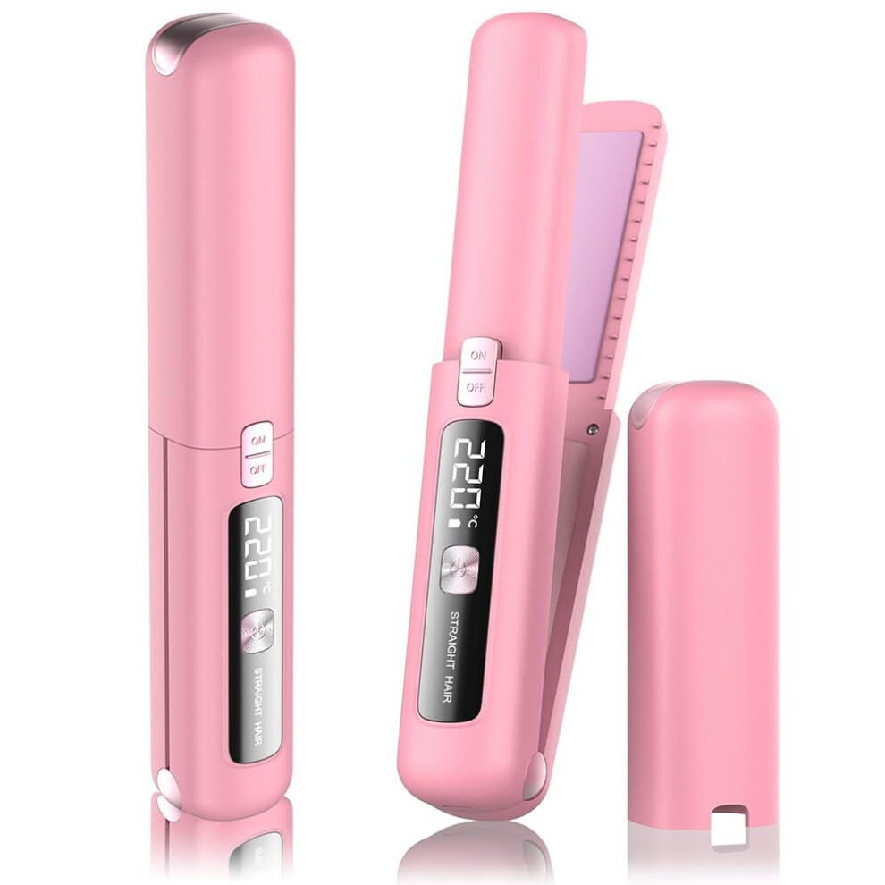 Pink Cordless Hair Straightener And Curler 2 In 1 Usbc Rechargeable Ceramic Mini Flat Iron For Travel