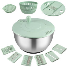 Large Stainless Steel Salad Spinner and Vegetable Chopper, 5.3 Quart Washer with 5 Blades Slicer