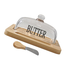 Butter Dish with Glass Dome and Metal Cutter, Elegant Butter Holder for Kitchen and Tabletop