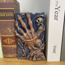 Halloween Skeleton Hand Bookends with Gothic Design, Vintage Resin Book Stand for Halloween Decor