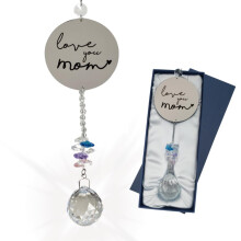 Mom Suncatcher with Love You Mom Crystal Prism, Laser Engraved Heart, Mother's Day and Birthday Gift