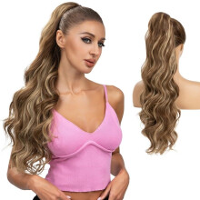 Beach Blonde Curly Water Wave Clip In Ponytail Hair Extension with Natural Texture and Adjustable Strap