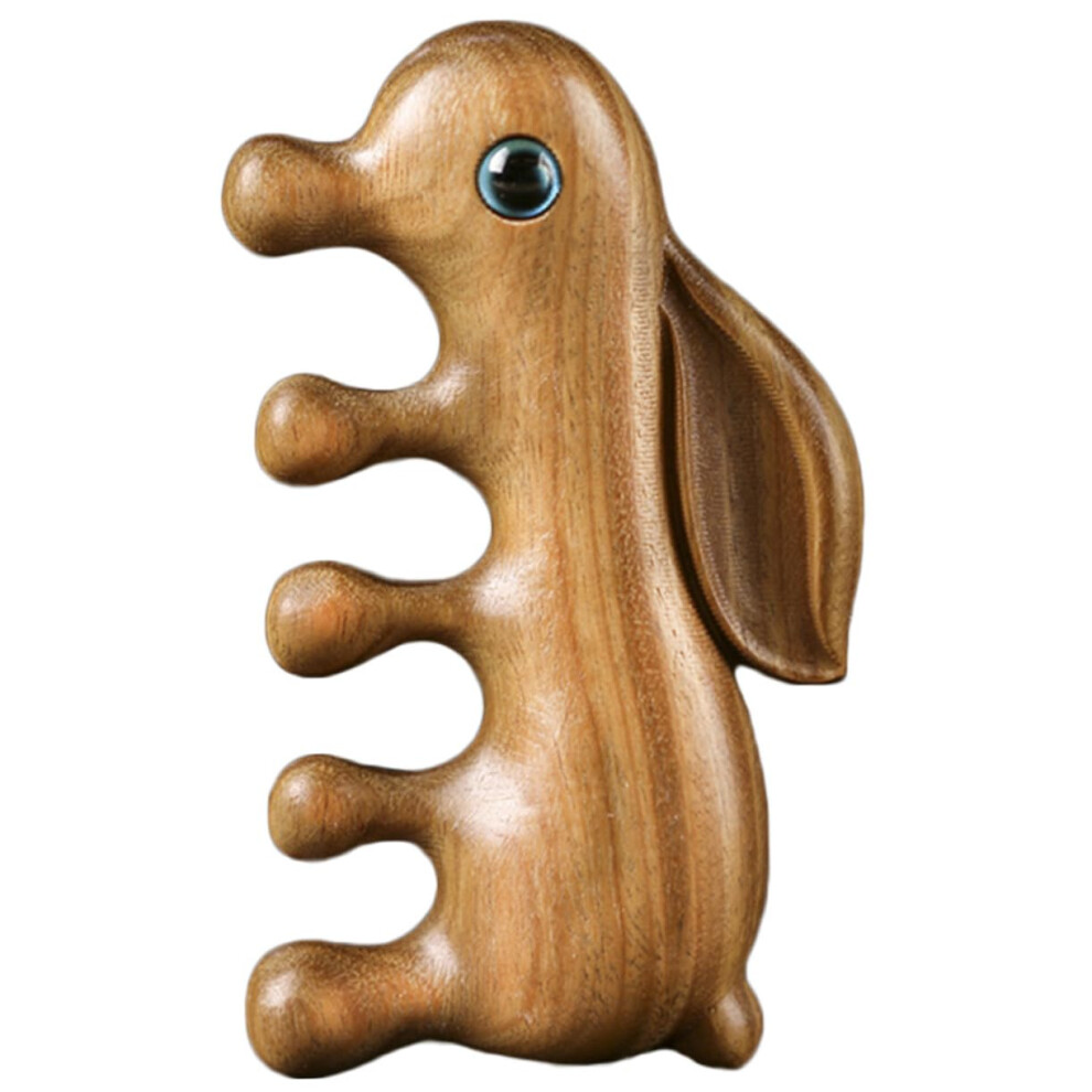 Unisex Wooden Hair Comb Wide Tooth Sandalwood Scalp Massager With Ergonomic Rabbit Handle