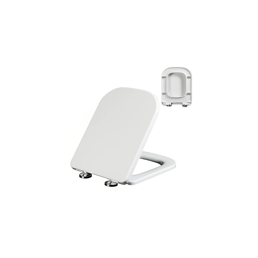 Square Slow Close Toilet Seat With Cover, White Rectangular Design, Quick Release Hinges 9113335520882