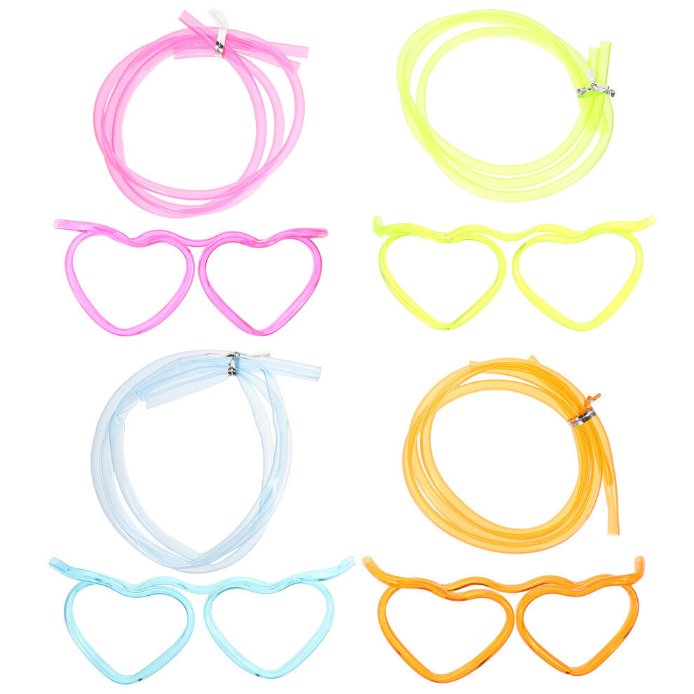 Inoomp 8Pcs Silly Flexible Plastic Glasses Straws Multicolor Party Supplies