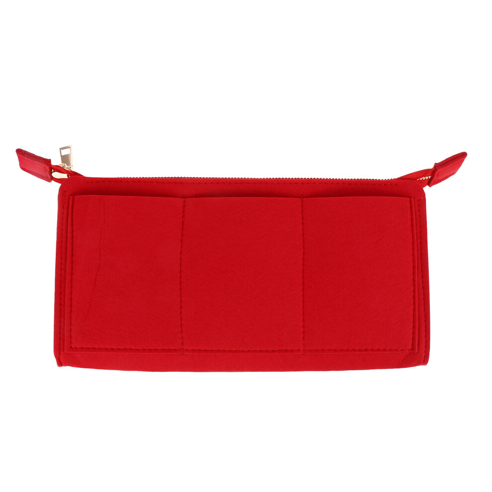 Vaguelly Red 1Pc Foldable Felt Toiletry Bag Travel Cosmetic Makeup Storage