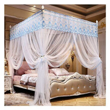 Mosquito Net for Bed Lace Canopy, FourCorner Design for Queen King, Luxury Bedroom Upgrade