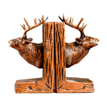 Deer Head Bookends Vintage Resin Animal Sculpture for Shelves Desk Home Decor, Light Brown
