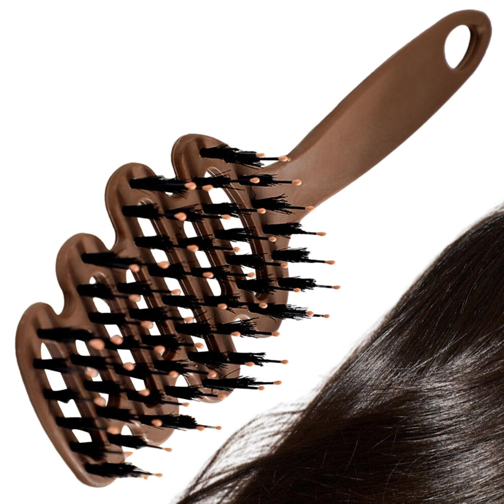 Boar Bristle Hair Brush for All Hair Types with Gentle Scalp Massage and Detangling for Shine