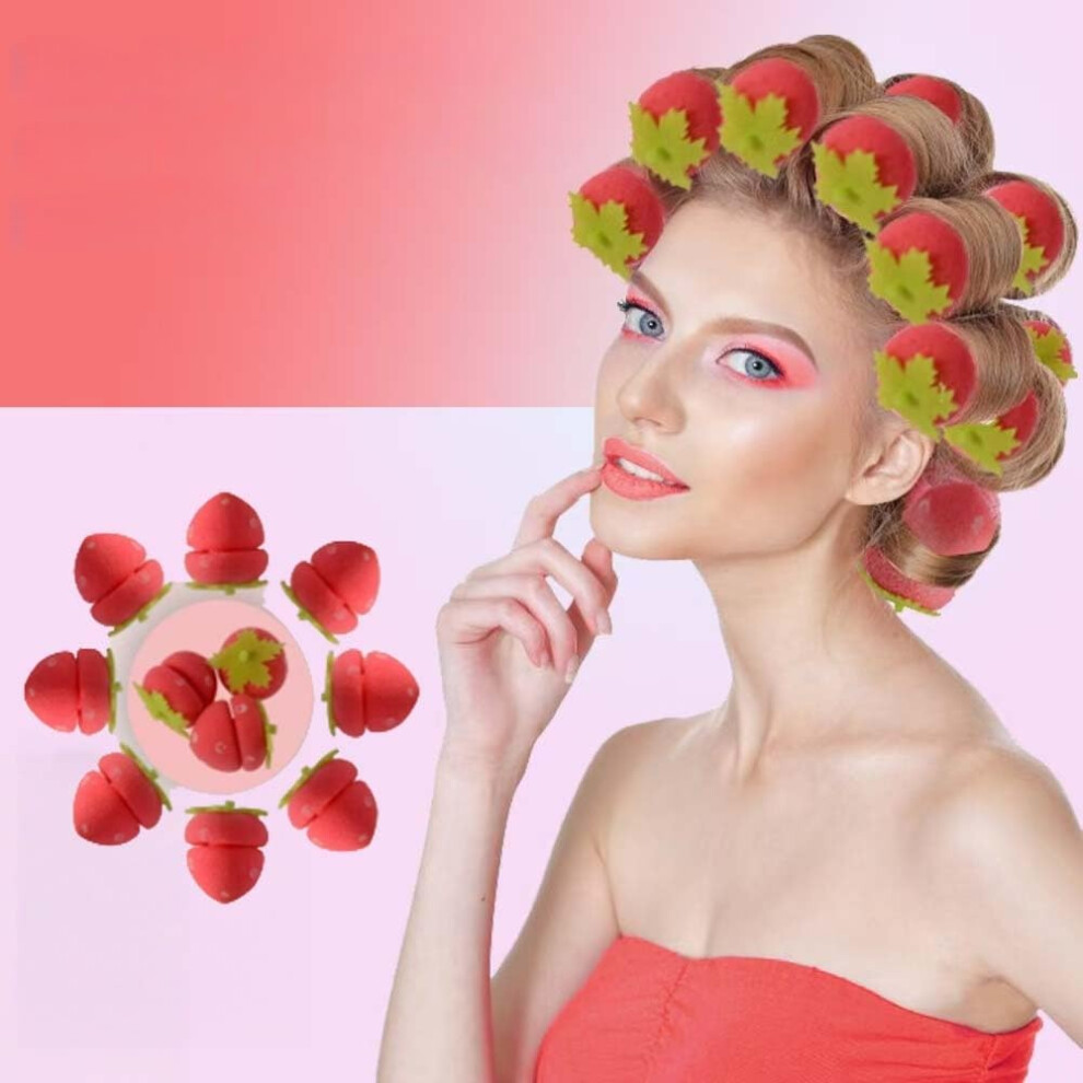 Heatless Hair Curlers Soft Sponge Foam Strawberry Overnight Set for Medium Hair Women 24PC