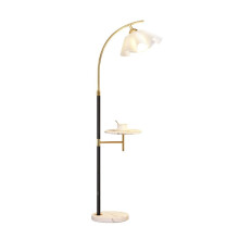 Floor Lamp with Table and Wireless Charging Pad, Marble Base, USB Port, Adjustable Light for Living Room