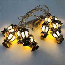 Warm White or RGB Flash LED String Lights with 10 Gold Lanterns for Indoor Decoration
