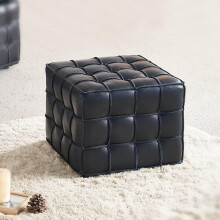 Leather Tufted Ottoman Footstool for Living Room or Bedroom, Modern Square Black