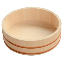 Large White Pine Wooden Hangiri Sushi Rice Bowl with Copper Bands for Fast Cooling Restaurant Use
