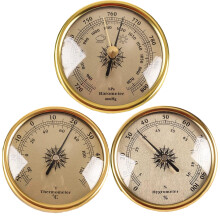 Analog Weather Station Clock 3in1 Barometer Thermometer Hygrometer WallMount Gold Set
