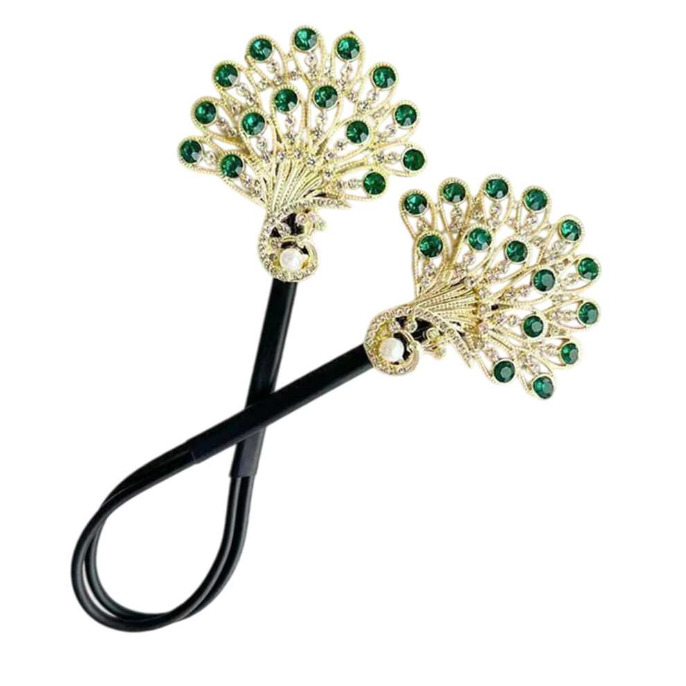 Unisex Green/Blue/Red Peafowl Hair Bun Maker For Women With Rhinestones, Elegant Updo Styling Tool For Secure Hold