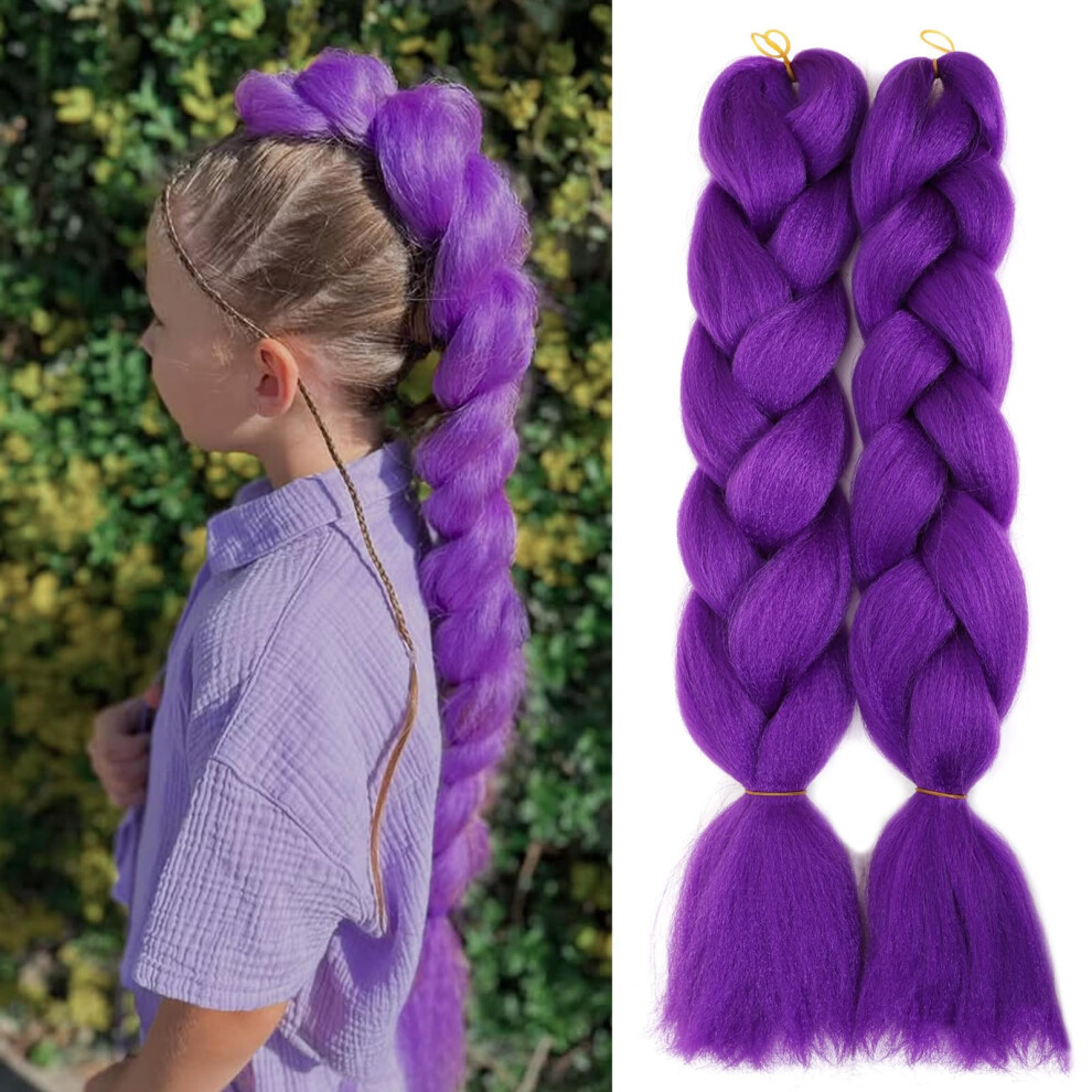 Unisex Purple Pre Stretched Yaki Braiding Hair Extensions 26 Inch For Box Braids Cosplay Halloween