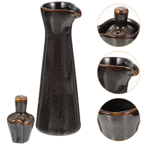 Grey Ceramic Oil Pot with Lid for Kitchen Storage and Condiments 2
