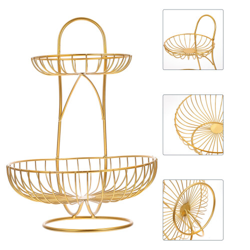 1Pc Double-Layer Iron Art Fruit Plate Home Light Luxury Basket 1