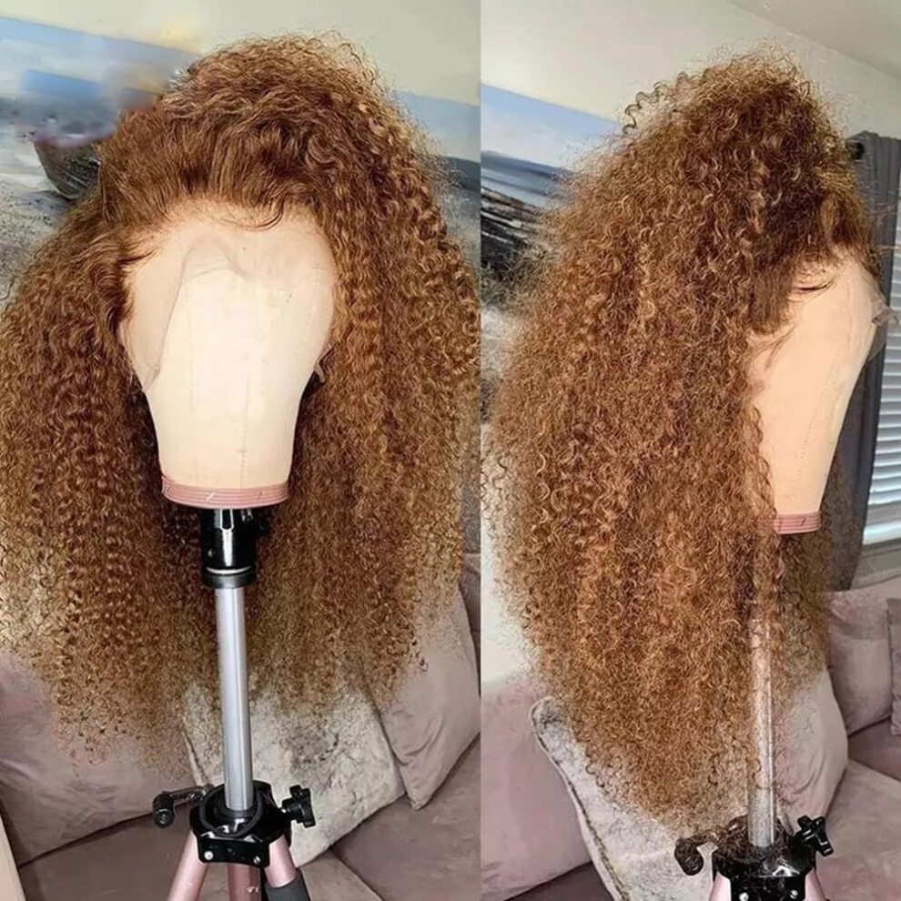 Curly Lace Front Wig 13x4 HD Lace Ombre Blonde 20 Inch Human Hair with Natural Hairline 180% Density