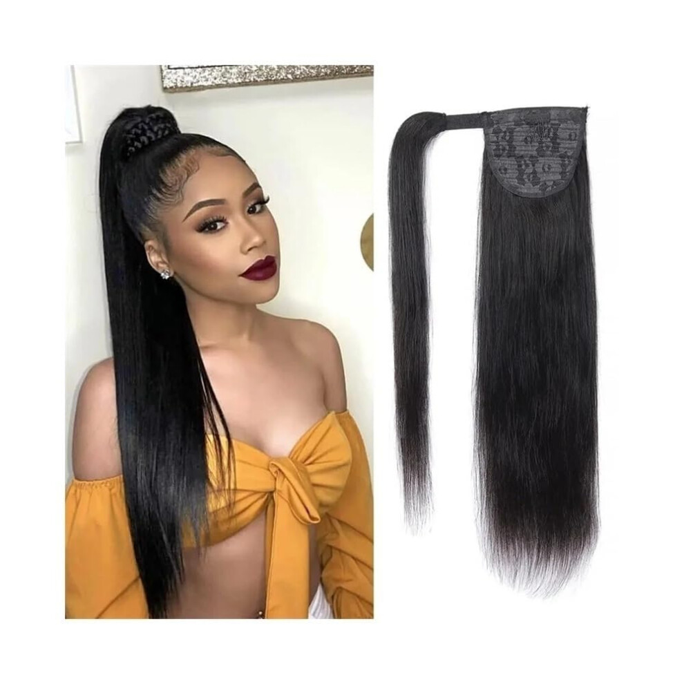 Unisex 8 Inch Straight Remy Human Hair Ponytail Extension Clip In Wrap Around For Instant Volume Boost