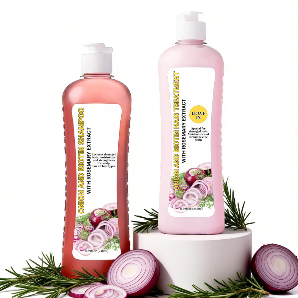 Biotin Rosemary Shampoo and Onion Hair Treatment Set, Deep Hydration for Dry Damaged Hair 16.78oz