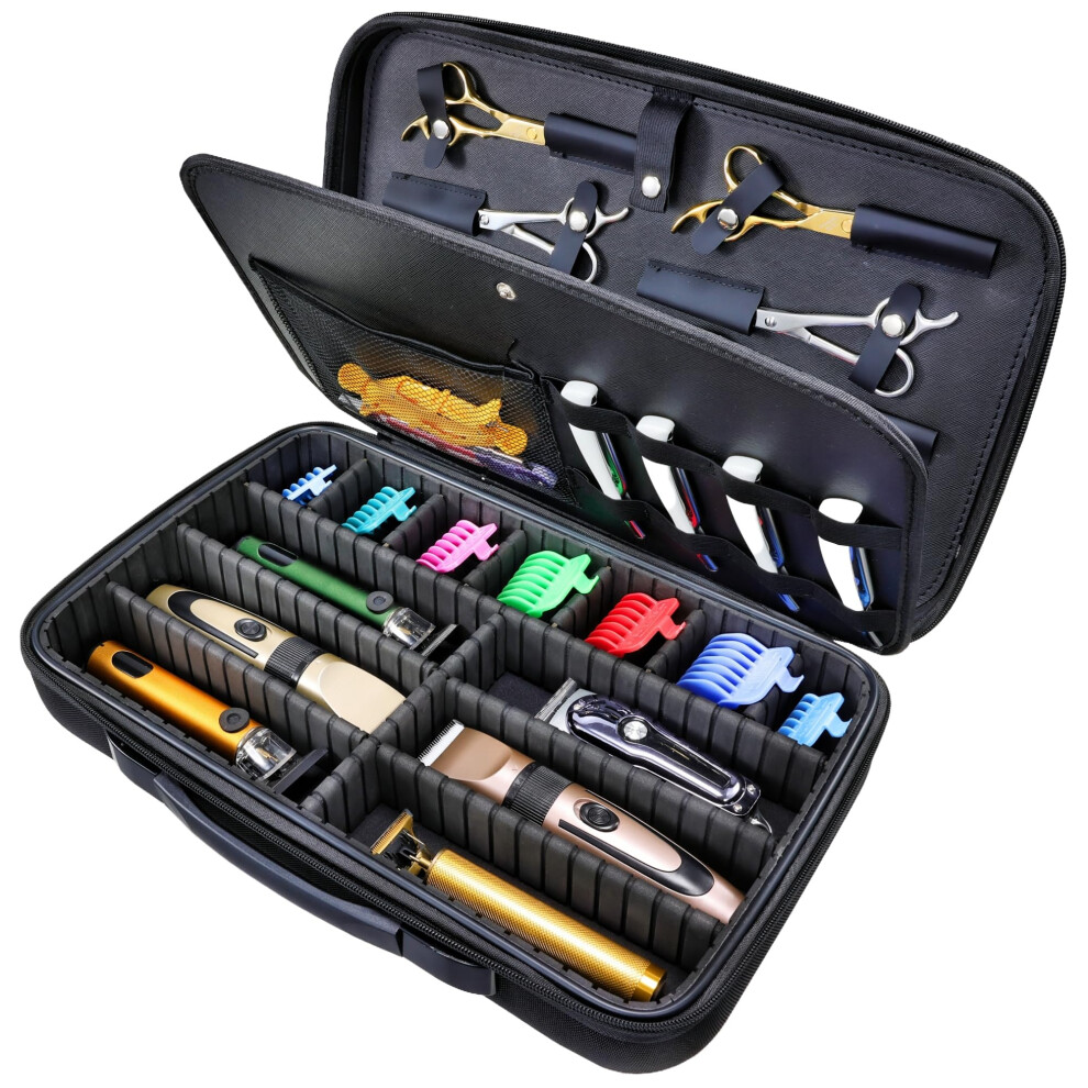 Extra Large Barber Clipper Case With Adjustable Dividers And Eight Shear Slots For Travel Grooming 9113335477711