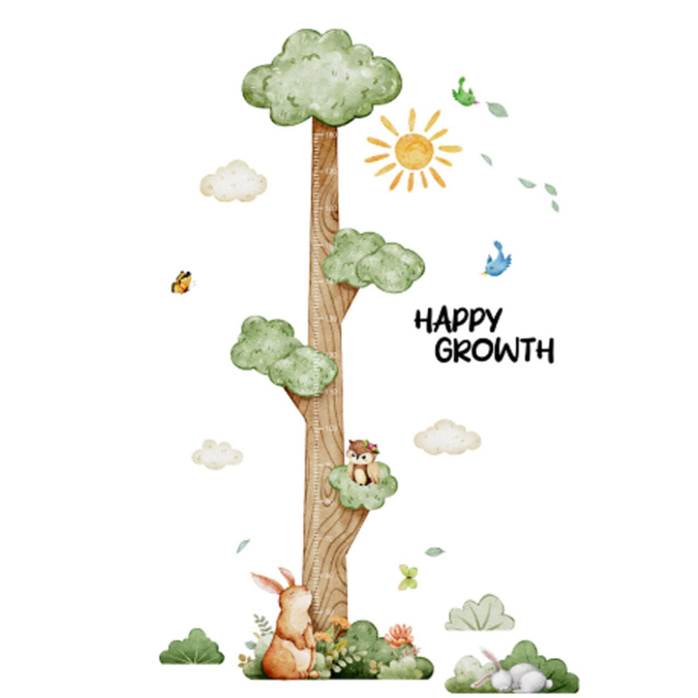 Kids Growth Chart Waterproof PVC Wall Sticker with Cartoon Tree Design for Nursery and Kids Room
