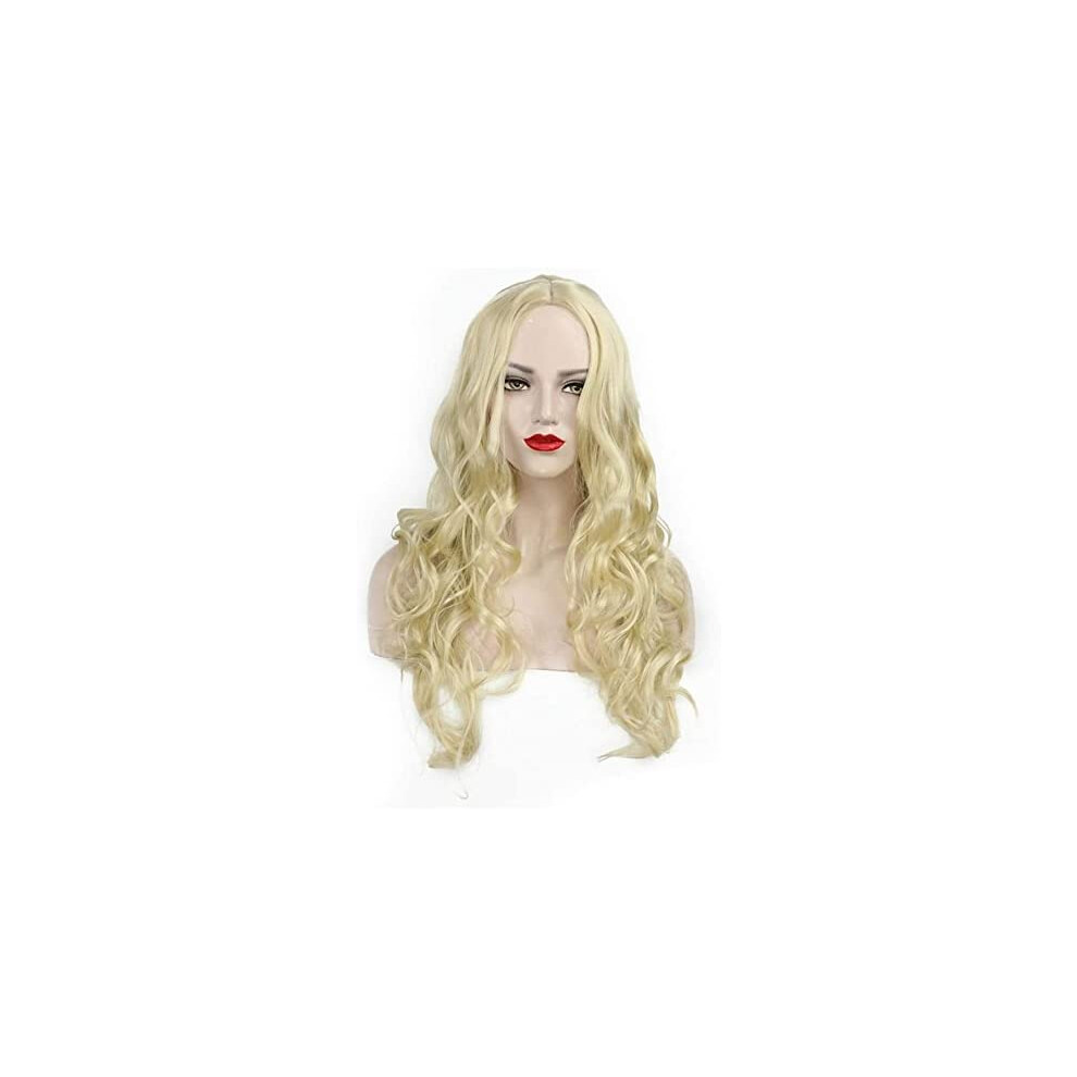 Long Curly Cosplay Wig Brown Blonde Middle Part Natural Look Soft Synthetic Fibers