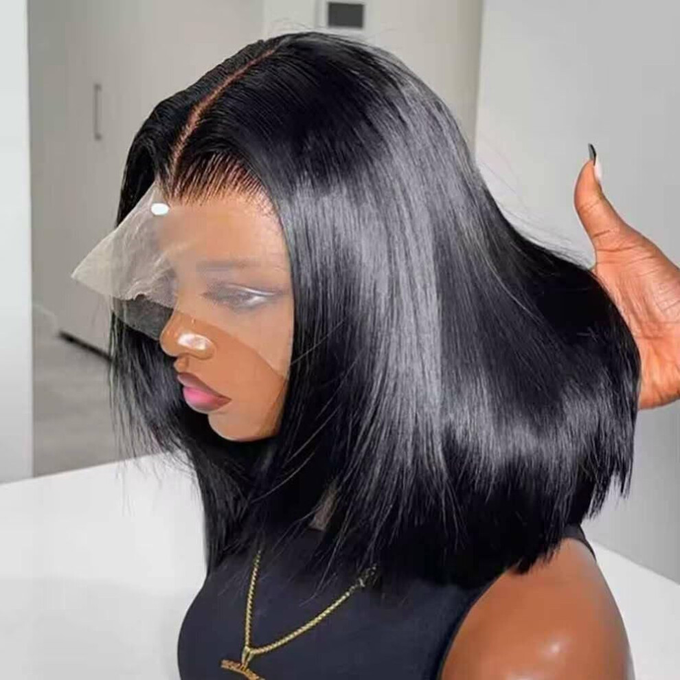 10 Inch Brazilian Human Hair Lace Front Wig Pre Plucked HD Transparent Glueless Short Bob