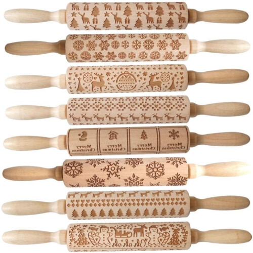 Embossing Rolling Pin with Intricate Pattern, Wooden Engraved Roller for Baking and Crafts 1