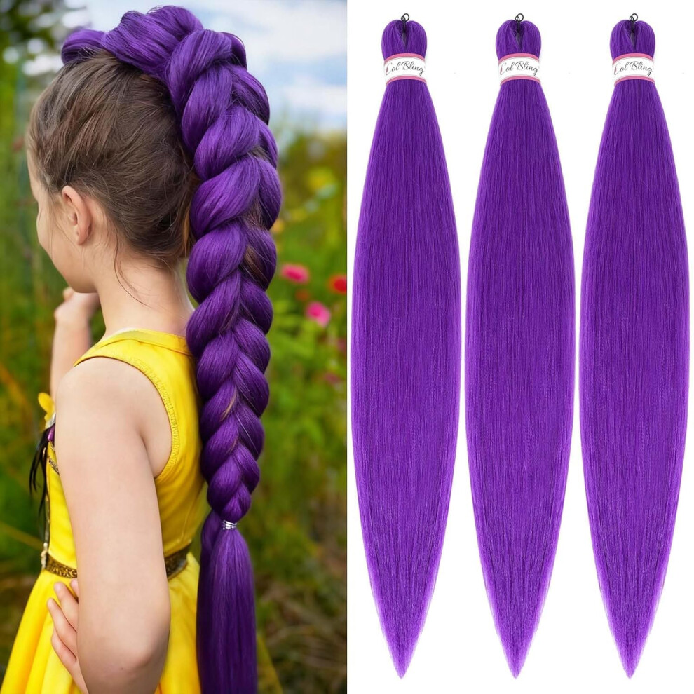 Purple Braiding Hair Extensions 3PCS 20in Pre Stretched Synthetic for Cosplay Halloween Party