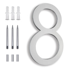 8 Inch Silver House Address Number 8, Modern Large Aluminum Outdoor Floating or Flush Mount