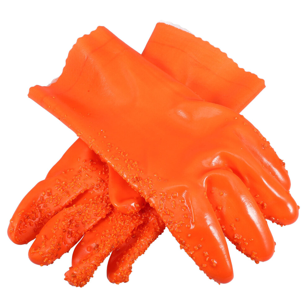 1Pair Waterproof Orange Work Gloves For Men Pvc Protective Outdoor Use 3072553770225