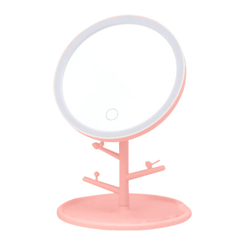 1Pc Pink LED Touch Makeup Mirror ABS Desktop Beauty Mirror for Home