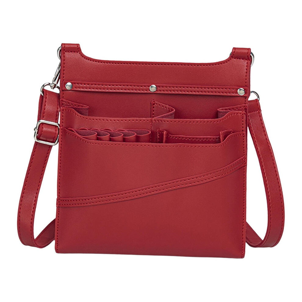 Hairdresser Scissor Bag PU Leather Compact Organizer Professional Barber Case Red