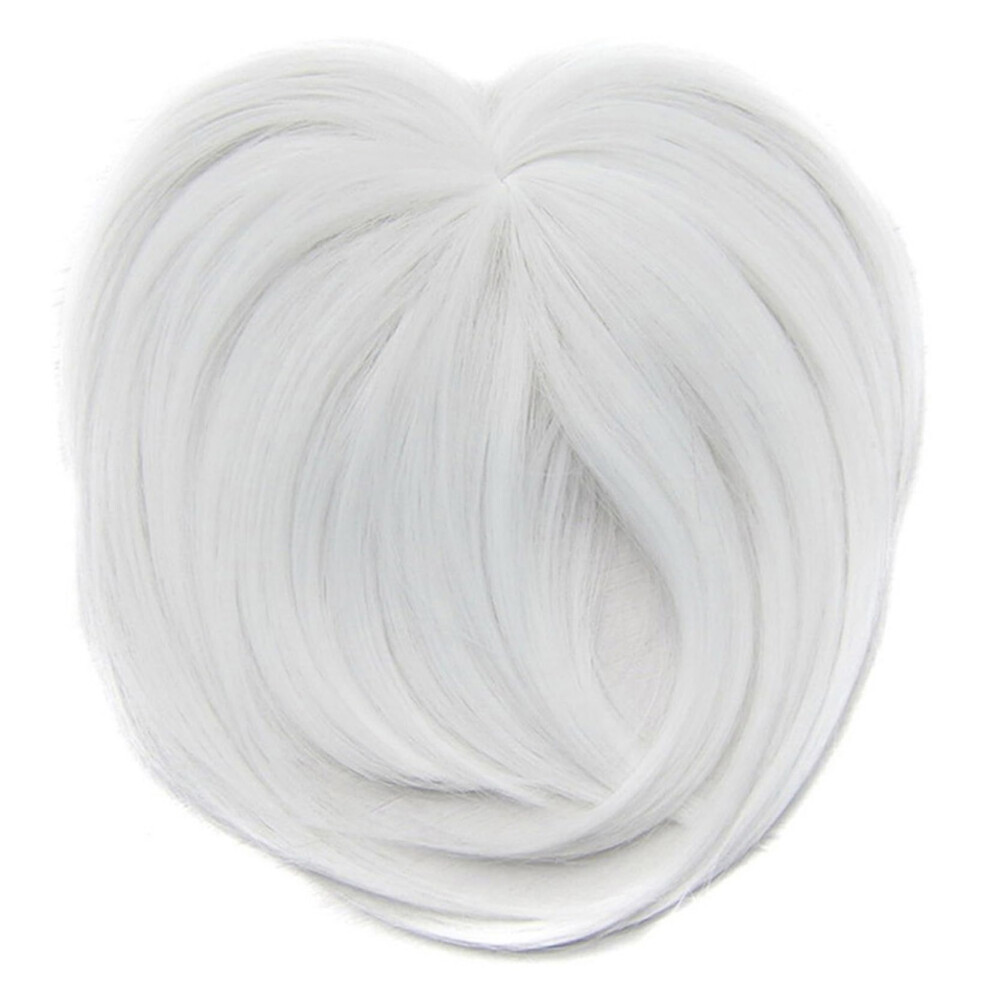 Unisex White Hair Topper With Bangs For Thinning Hair, Synthetic Clip In Extensions For Instant Volume Boost