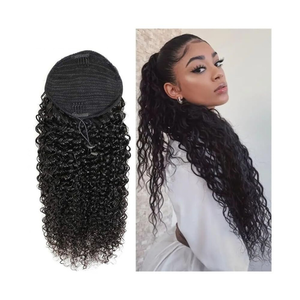 Unisex Afro Curly Ponytail Brazilian Remy Human Hair Extensions 18 Inch Clipin And Drawstring