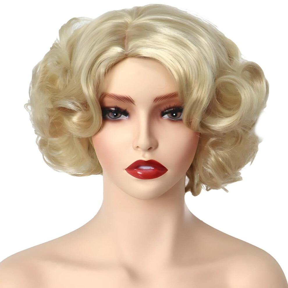 Unisex Blonde Curly Wig For Women, Short Heatresistant Style With Natural Curl Volume And Realistic Shine