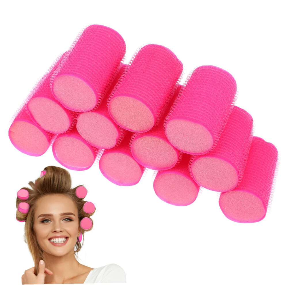 Hair Rollers Set 12pcs Rosy Soft Curling Sponge Rollers Heat SelfAdhesive Overnight Styling