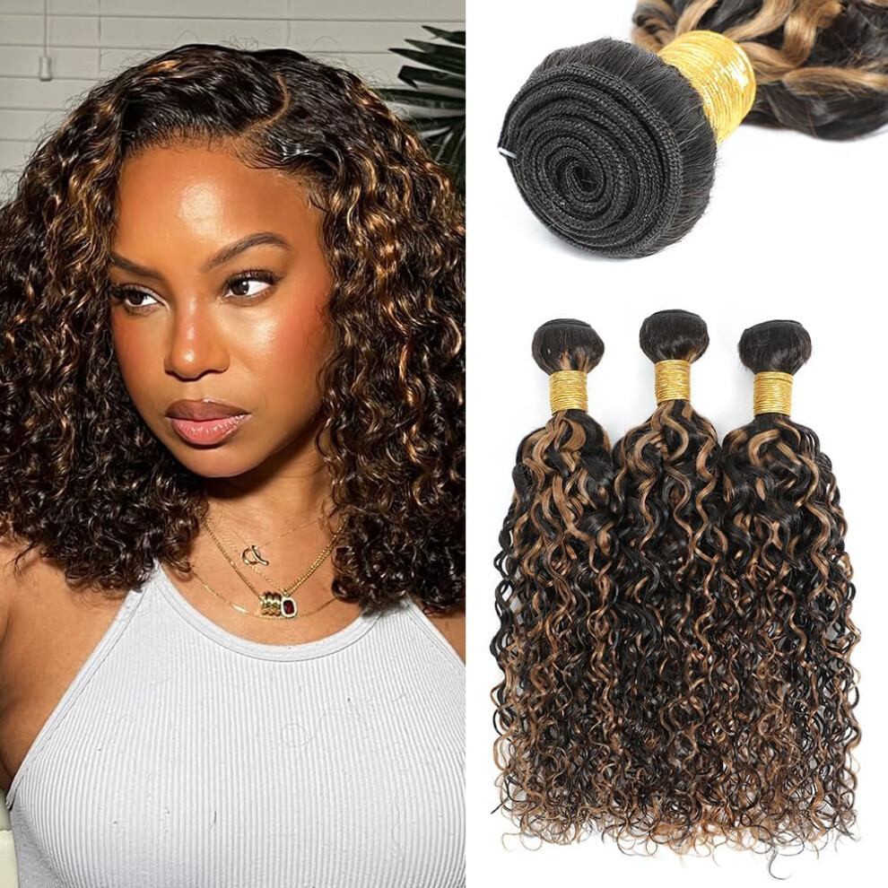 Unisex Water Wave Brazilian Virgin Hair Bundles P1b/30 Ombre Highlights Double Weft 10 12 14 Inch