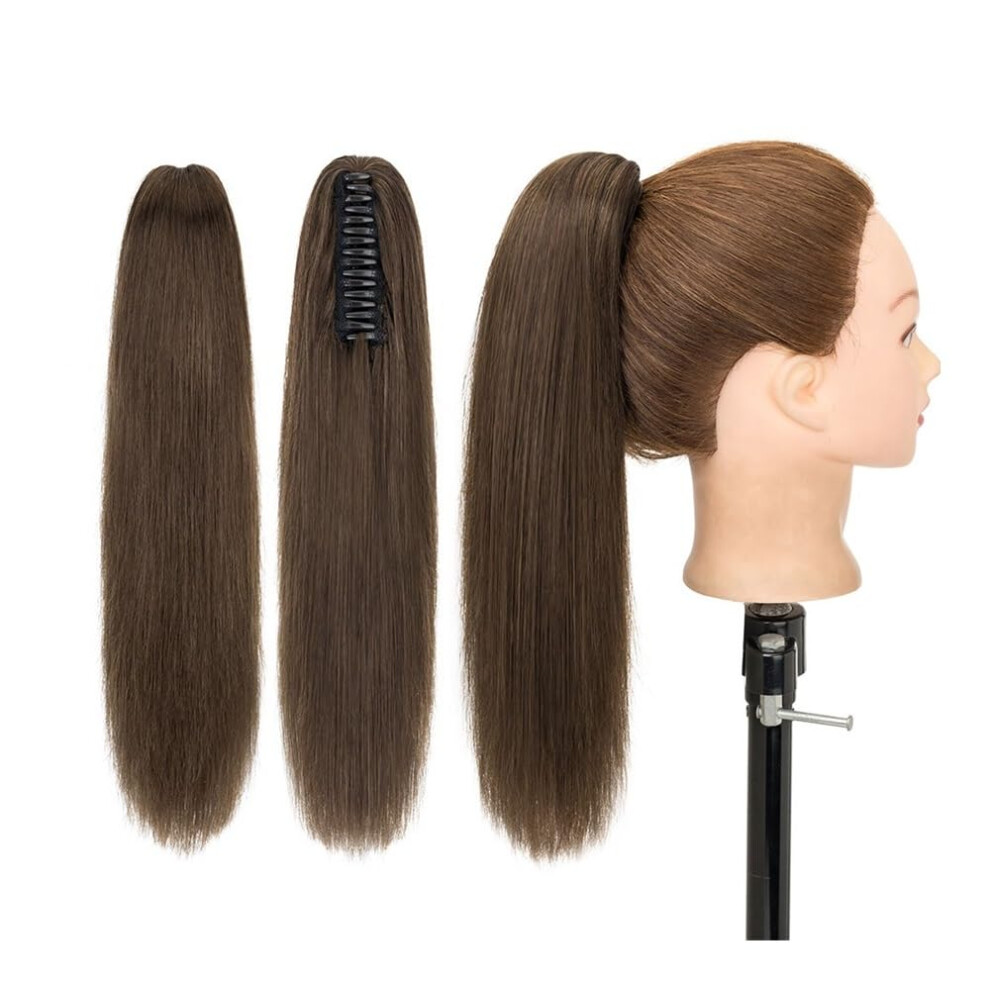 Unisex Brown 20 Inch Real Remy Human Hair Ponytail Extension With Secure Claw Clip For Instant Volume
