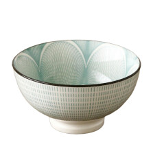 2Pc 4.5 Inch  Foot Ceramic Rice Bowl Light Blue Microwave Dishwasher Safe Scratch Resistant