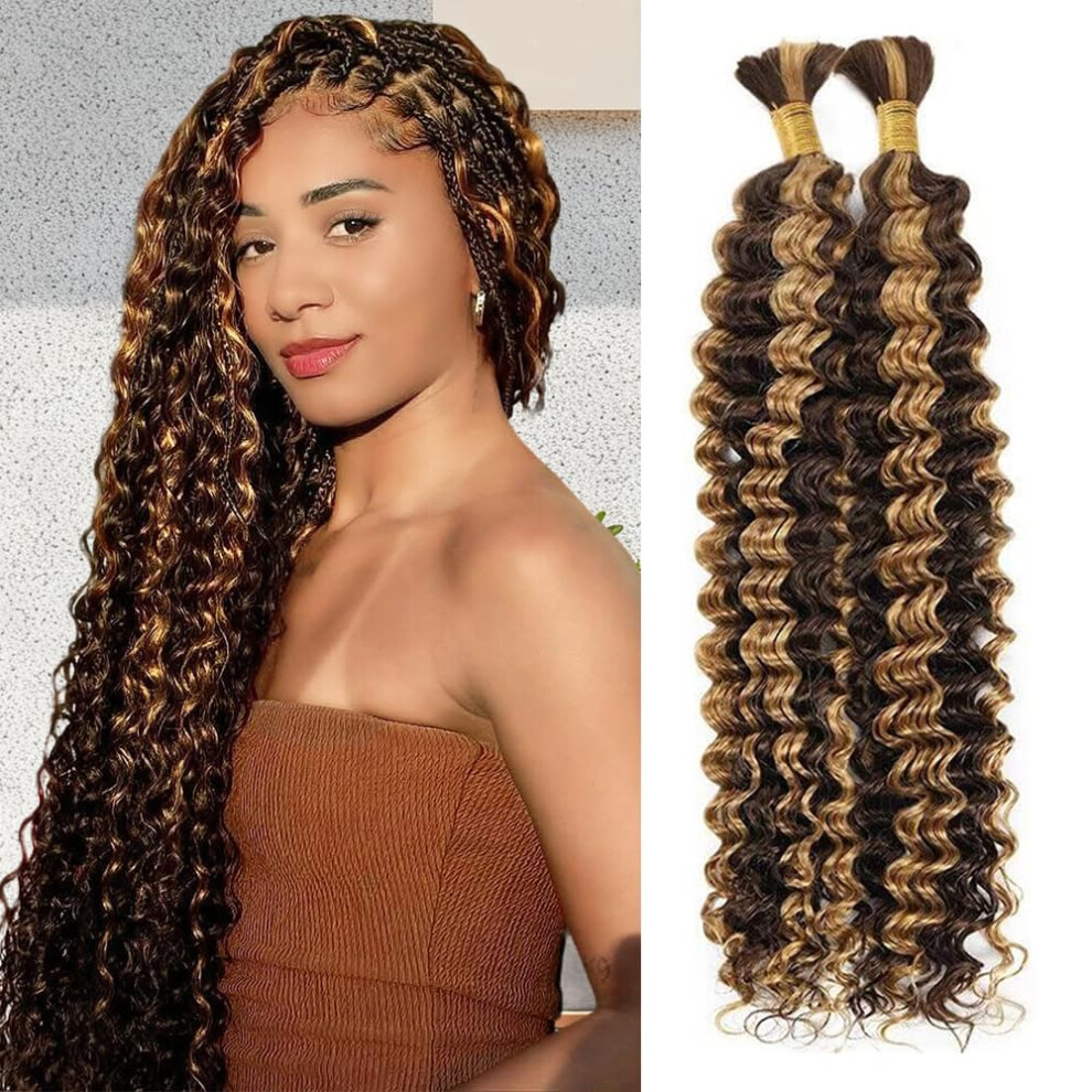 18 Inch Human Hair Braiding Extensions P4/27 Deep Curly Wave Brazilian Virgin for Boho Braids 2pcs