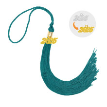 Teal Graduation Tassel 2025 with Interchangeable Gold and Silver Charms for Cap and Gown