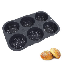 Silicone Hamburger Bun Mold 6 Cavity Nonstick Baking Tray for Homemade Bread Buns