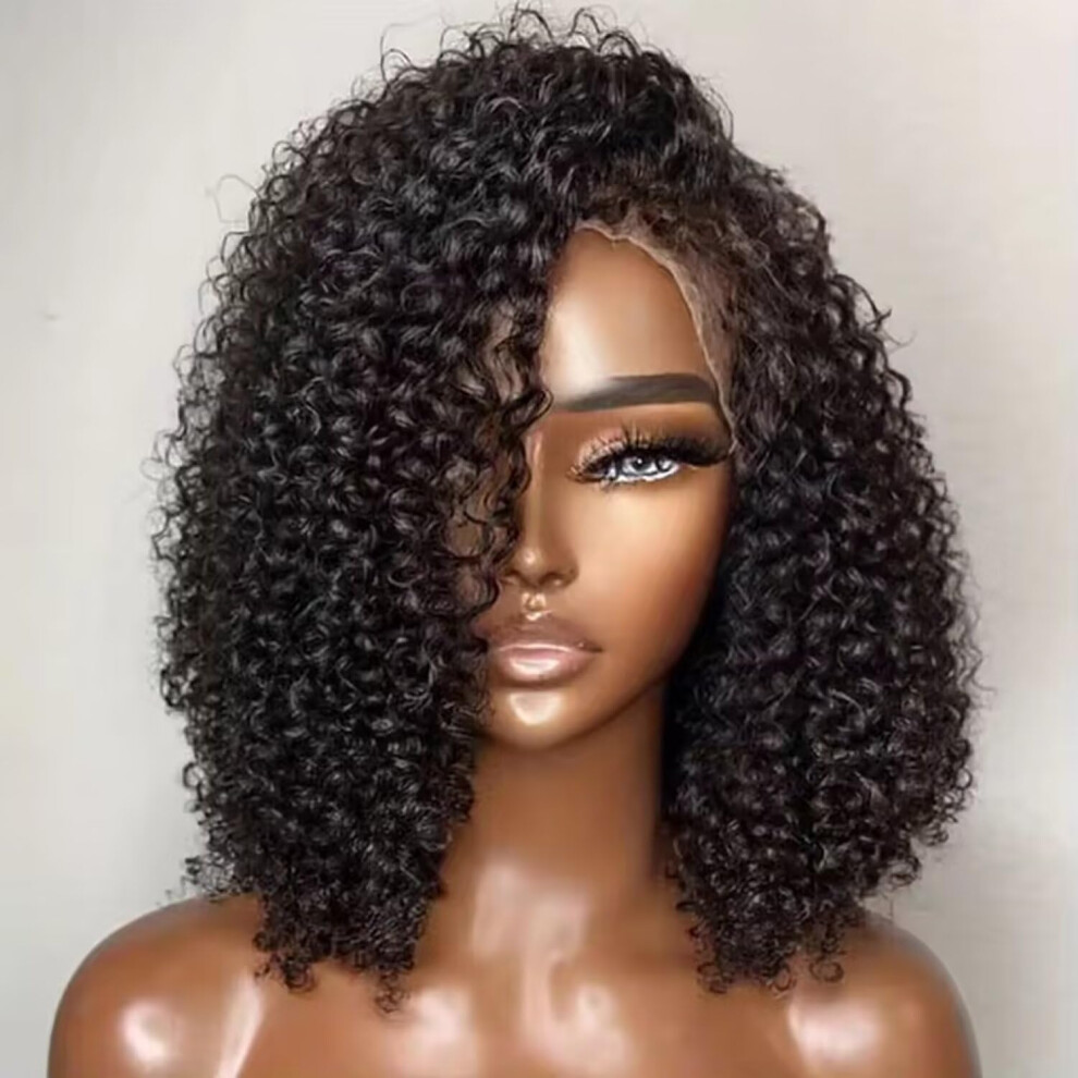 8 Inch Brazilian Curly Human Hair Lace Front Wig HD Transparent Glueless Pre Plucked 150% Density